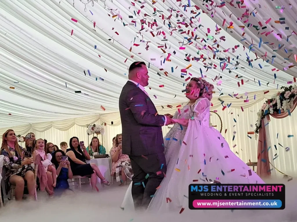 Bride & Groom Dancing Confetti Cannon Hire - Old Bridge Wedding Venue