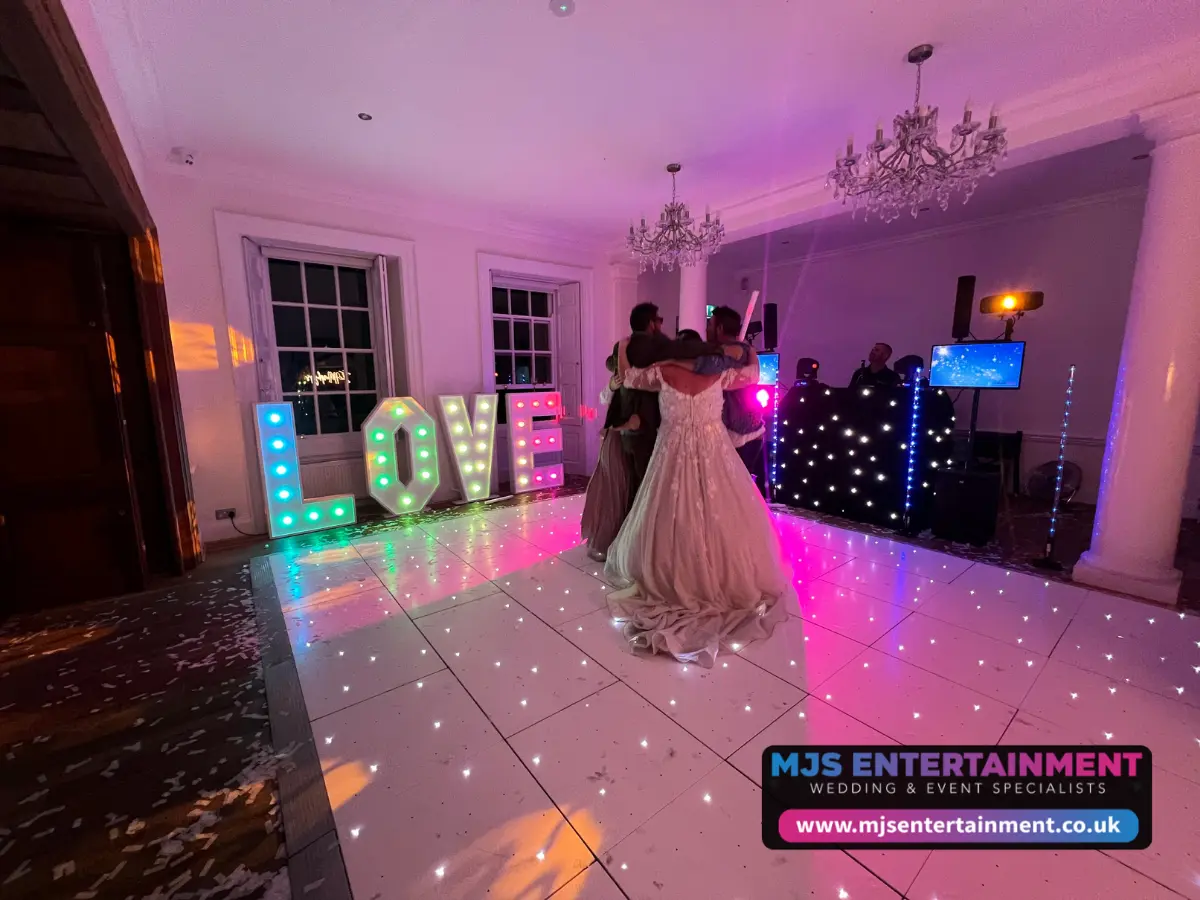 Wedding couple dancing on dancefloor