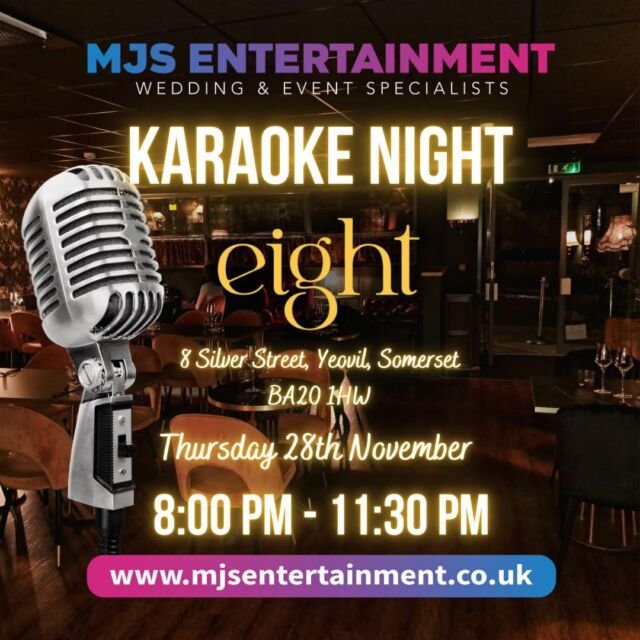 We are back at the amazing Meet at eight tomorrow night for Karaoke 🎤 

Come on down for a song or two and a few drinks! 
🍷 🍸 

➡️ www.mjsentertainment.co.uk