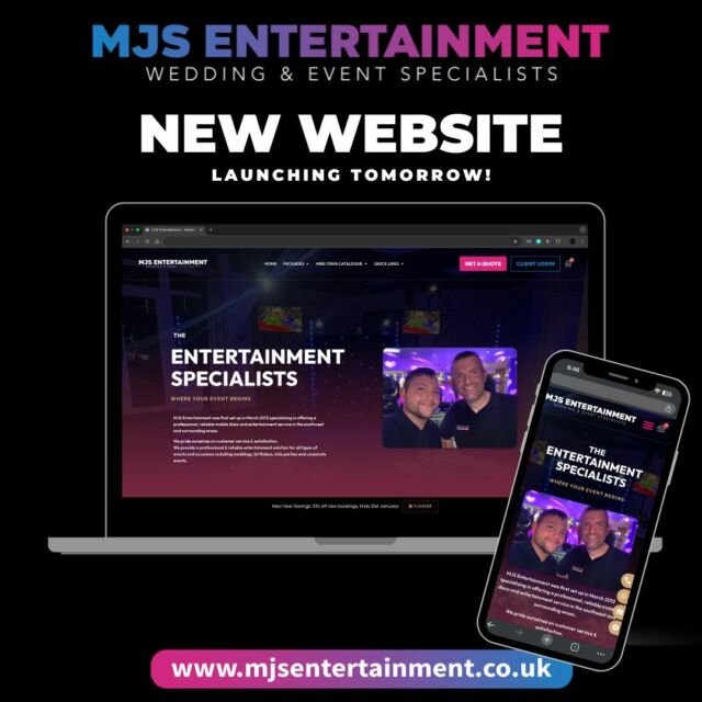 🎉 BIG ANNOUNCEMENT: 
Our New Website Goes Live Tomorrow Evening! 🎉

We’re so excited to unveil our brand new website at www.mjsentertainment.co.uk, making it easier than ever for you to:

✨ Book our services
✨ Browse our products
✨ Explore our amazing packages and deals

From discos, photo booths, kids’ entertainment, and decor hire, we’ve got everything you need to make your event unforgettable! 💃🎈📸

PLUS, don’t miss out on our new decor packages and other exciting hire items launching exclusively on the website!

📅 Our NEW Website goes live tomorrow evening, be sure to check it out and plan your perfect event!

👉 Visit us at www.mjsentertainment.co.uk