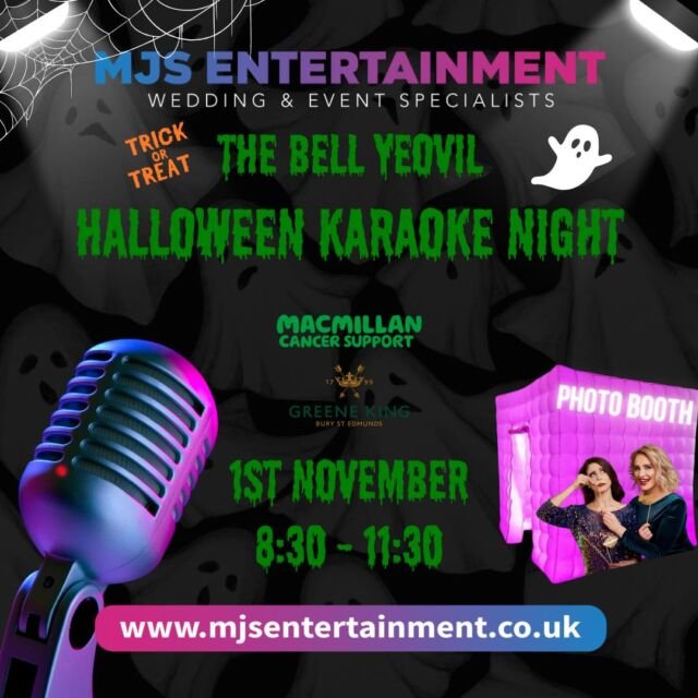 Karaoke & Photo Booth Tonight at The Bell Inn, Yeovil!! 

See you all there! 🎤 👻 

➡️ www.mjsentertainment.co.uk